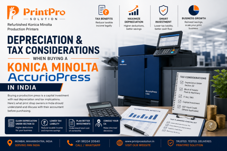 Depreciation & Tax Considerations When Buying a Konica Minolta AccurioPress in India | PrintPro Solution | Konica Minolta Production Printer | PrintPro Solution